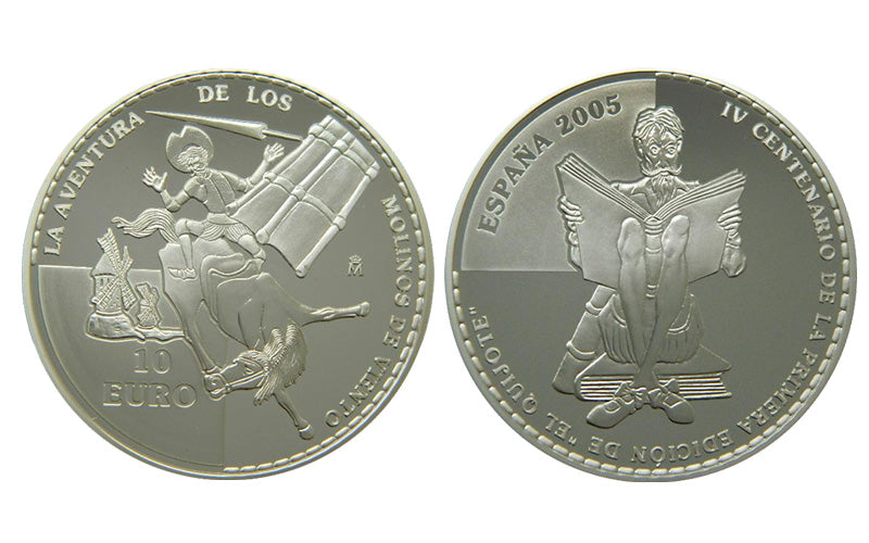 España 10 Euros 2005 IV Centenario de la publicación de El Quijote – La aventura de los molinos de viento PROOF