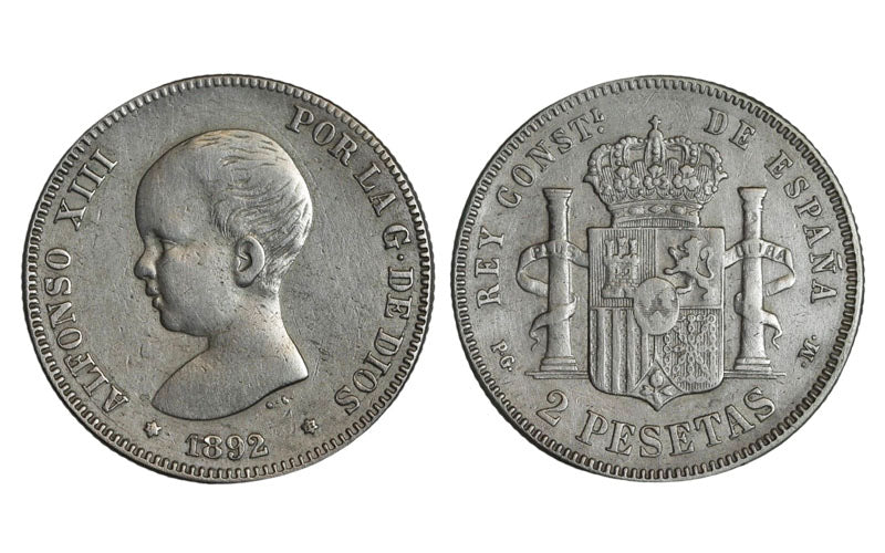 Alfonso XIII 2 Pesetas 1892*1–92 MBC