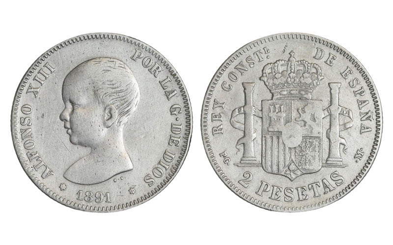Alfonso XIII 2 Pesetas 1891*1–91 PGM MBC