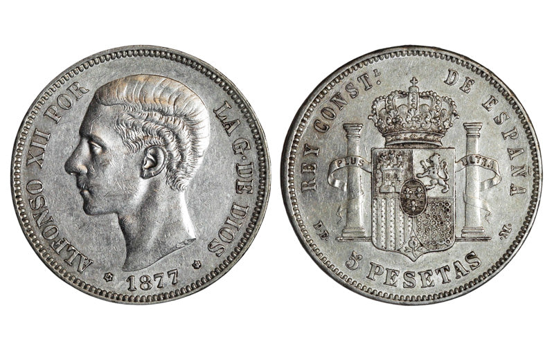 Alfonso XII 5 Pesetas 1877*18-77 DEM EBC-