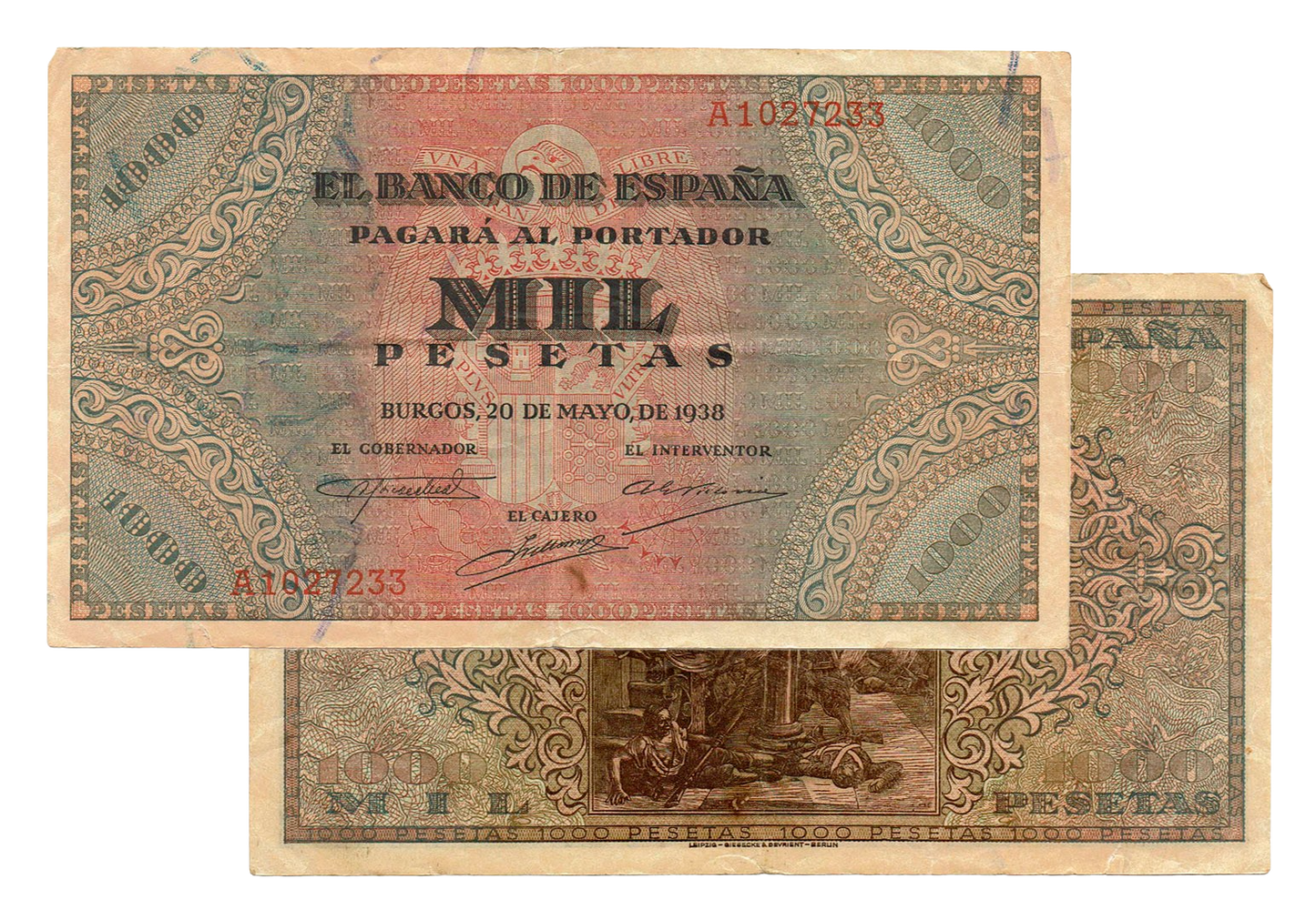 Estado Español 1000 Pesetas 20 Mayo 1938 Peq. cortecito MBC+