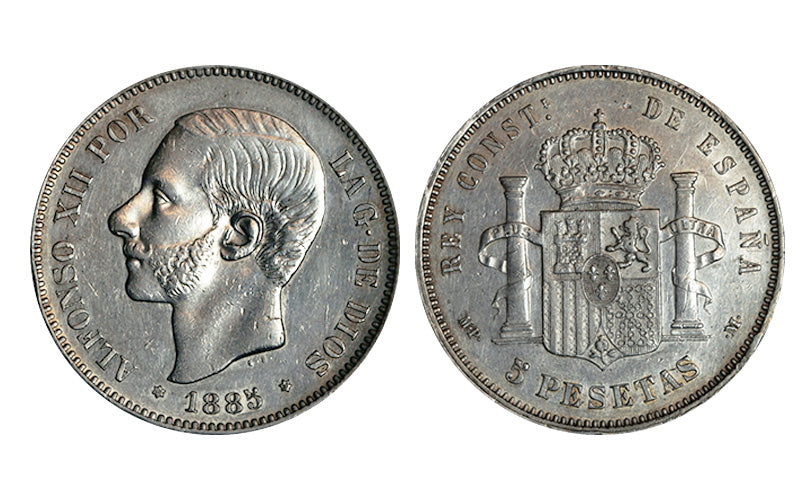 Alfonso XII 5 Pesetas 1885 *18-87 MPM Lig. golpec. EBC