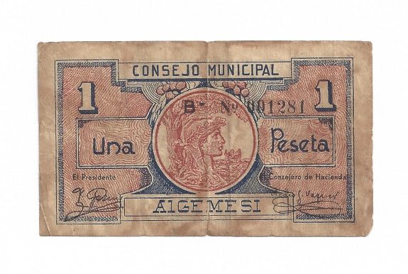 Algemesí (Valencia) 1 Peseta SF (1937) BC