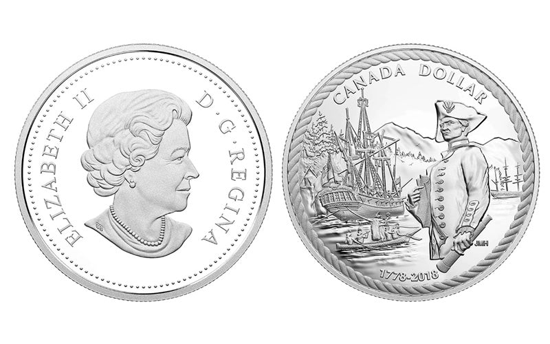 Canadá 1 Dólar 2018 240 Aniversario del Capitán Cook en la bahía de Nootka PROOF