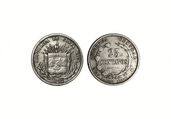 Costa Rica 25 Centavos 1892 MBC+- MBC