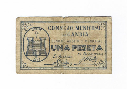 Gandía (Valencia) 1 Peseta emisión 1937 RC