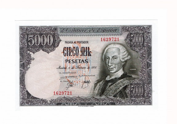 Juan Carlos I 5000 Pesetas 1976 Sin serie Carlos III SC