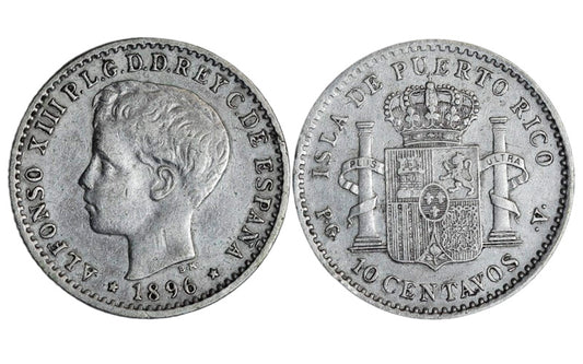 Alfonso XIII 10 Centavos de Peso 1896 Puerto Rico MBC+