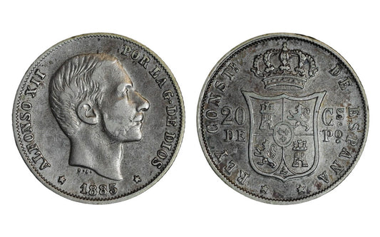 Alfonso XII 20 Centavos 1885 Manila MBC+