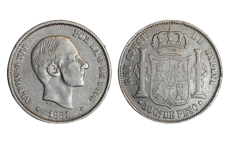 Alfonso XII 50 Centavos de Peso 1881 Manila MBC