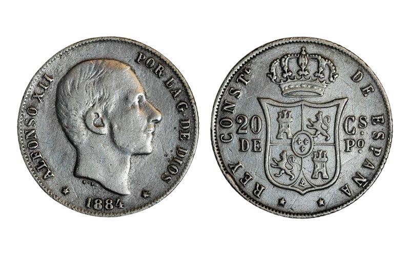 Alfonso XII 20 Centavos 1884 Manila MBC