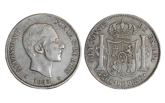 Alfonso XII 50 Centavos de Peso 1883 Manila MBC+