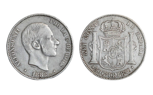 Alfonso XII 50 Centavos de Peso 1882 Manila MBC