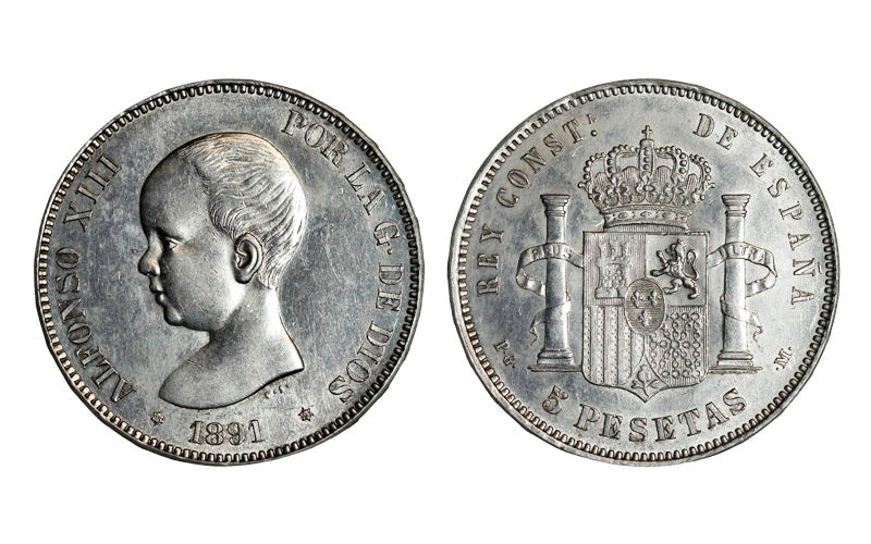 Alfonso XIII 5 Pesetas 1891*18-91 EBC-SC