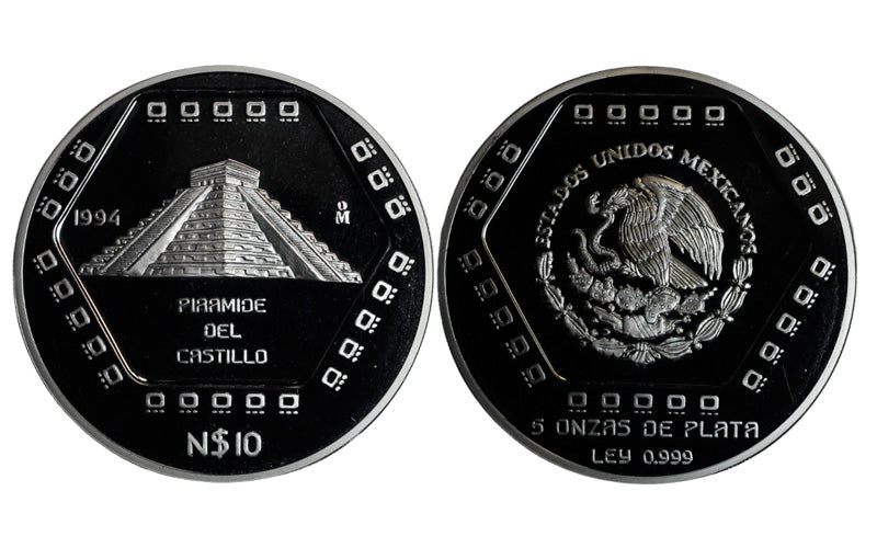 México 10 Nuevos Pesos 1994 Pirámide del Castillo PROOF