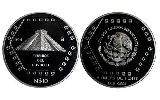 México 10 Nuevos Pesos 1994 Pirámide del Castillo PROOF