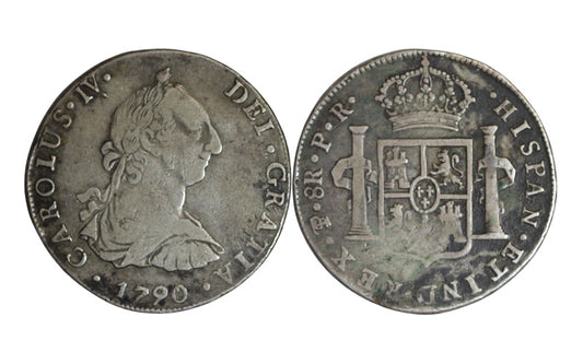 Carlos IV 8 Reales 1790 Potosí PR Busto de Carlos III y ordinal IV MBC-