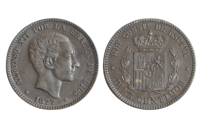 Alfonso XII 10 Céntimos 1877 OM EBC-SC/ EBC