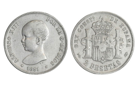 Alfonso XIII 2 Pesetas 1891*1&#8211;91 PGM MBC