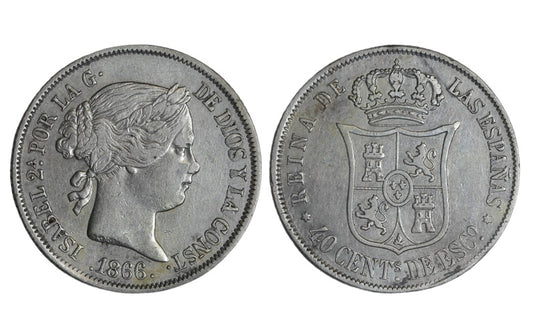 Isabel II 40 Céntimos de Escudo 1866 Madrid MBC-EBC