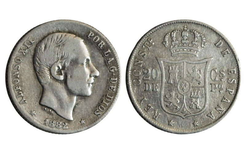 Alfonso XII 20 Centavos 1882 Manila BC-MBC