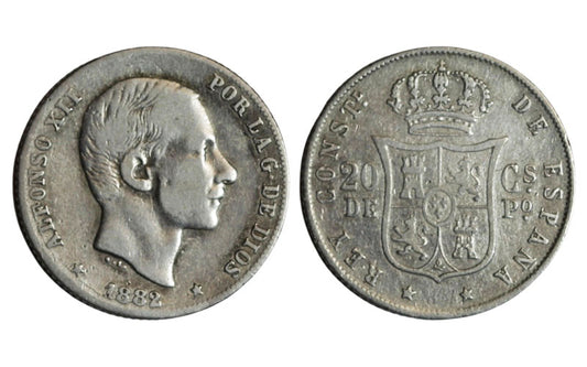 Alfonso XII 20 Centavos 1882 Manila BC-MBC