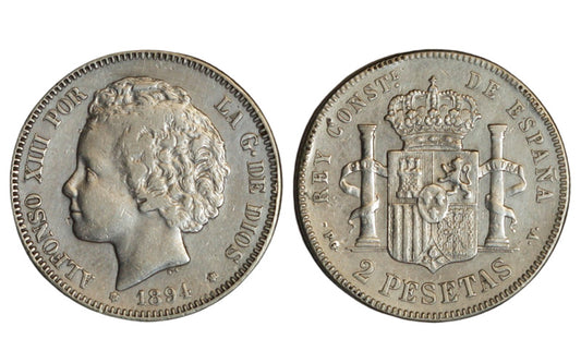 Alfonso XIII 2 Pesetas 1894*18-94 MBC+