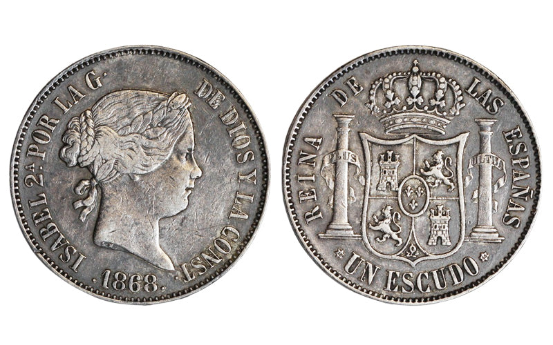 Isabel II 1 Escudo 1868*18-68 Madrid MBC+