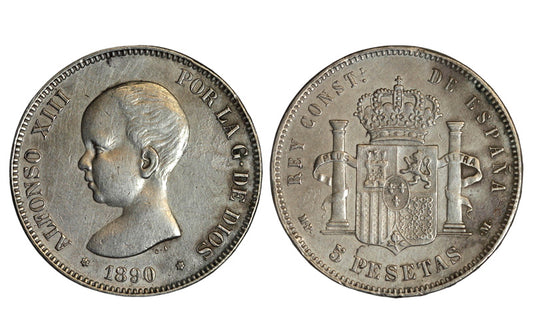 Alfonso XIII 5 Pesetas 1890*18-90 MPM Golpec. MBC+