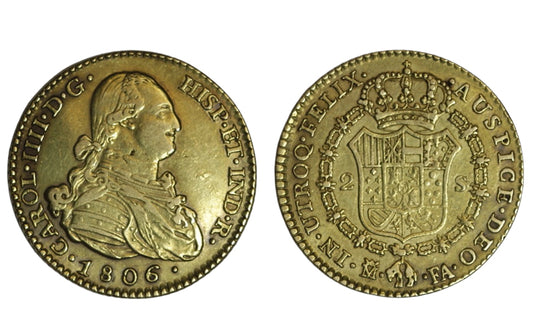 Carlos IV 2 Escudos 1806 FA Madrid Hojita en anv MBC+