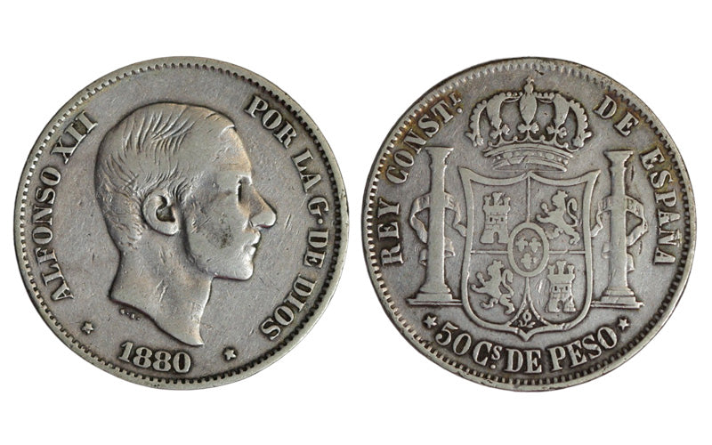 Alfonso XII 50 Centavos de Peso 1880 Manila MBC-