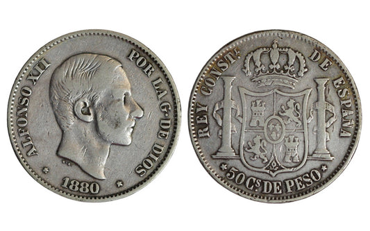 Alfonso XII 50 Centavos de Peso 1880 Manila MBC-