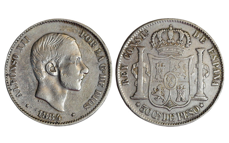 Alfonso XII 50 Centavos de Peso 1884 Manila MBC