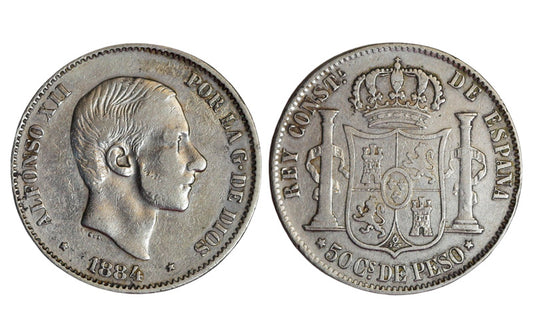 Alfonso XII 50 Centavos de Peso 1884 Manila MBC