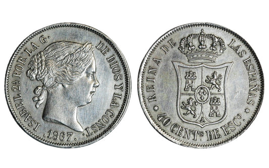 Isabel II 40 Céntimos de Escudo 1867 Madrid SC-