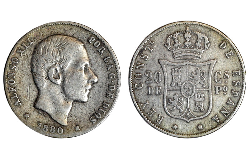 Alfonso XII 20 Centavos 1880 Manila BC+