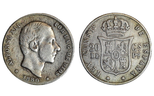 Alfonso XII 20 Centavos 1880 Manila BC+