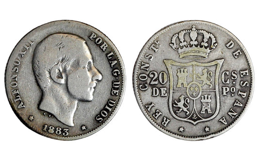 Alfonso XII 20 Centavos 1883 Manila RC