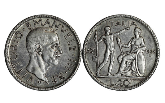 Italia Victor Manuel III (1900-1946) 20 Liras 1928 MBC+