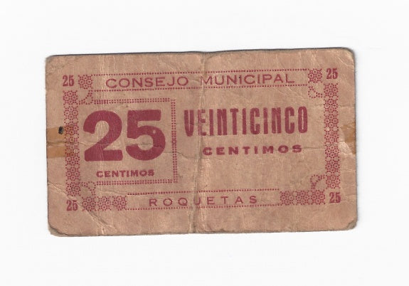 Roquetas (Tarragona) 25 Céntimos SF (1937) BC