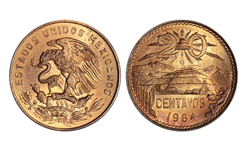 México 20 Centavos 1964 Prámide del Sol Teotihuacán SC